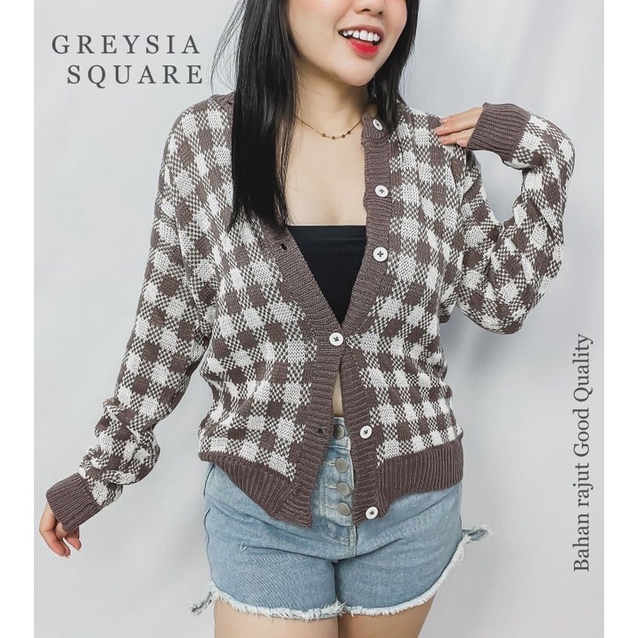 MDLV ~ Greysia Square Rajut Cardigan Wanita Cardigan Motif Kotak Fashion Wanita