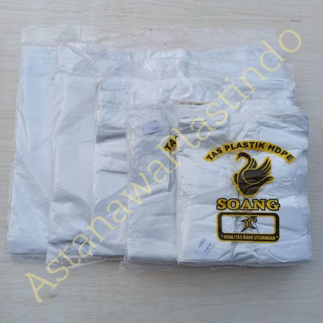 Kantong plastik kresek HDPE putih susu merk soang 17 24 28 35 40 murah ekonomis
