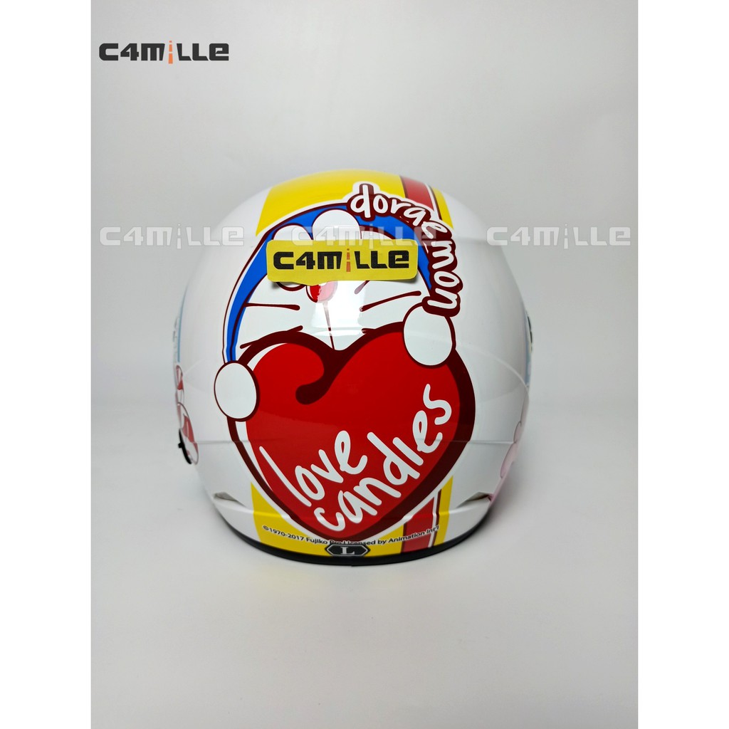 HELM BMC INOVA 2V DORAEMON LOVE CANDLES WHITE YELLOW HALF FACE
