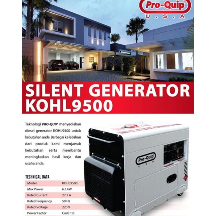 Genset Silent PRO-QUIP KOHL9500 / Generator Silent 7000 Watt PROQUIP KOHL 9500 1Phase