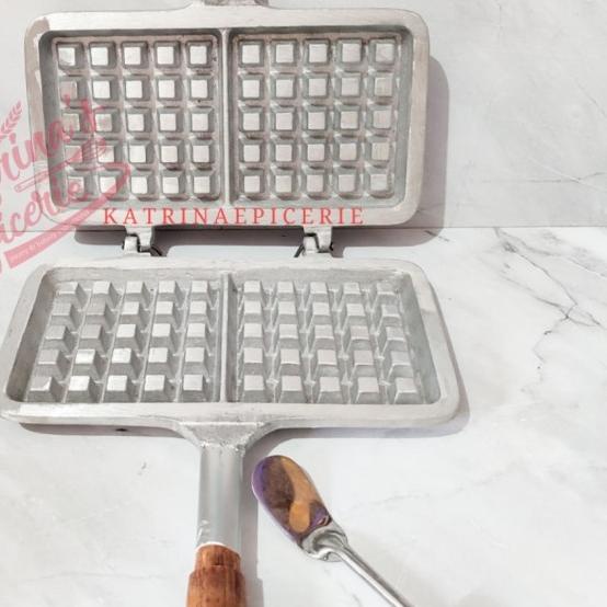 ✪ Cetakan Waffle Double Manual Kompor Besi Cor Anti Lengket Free Sutil ◄