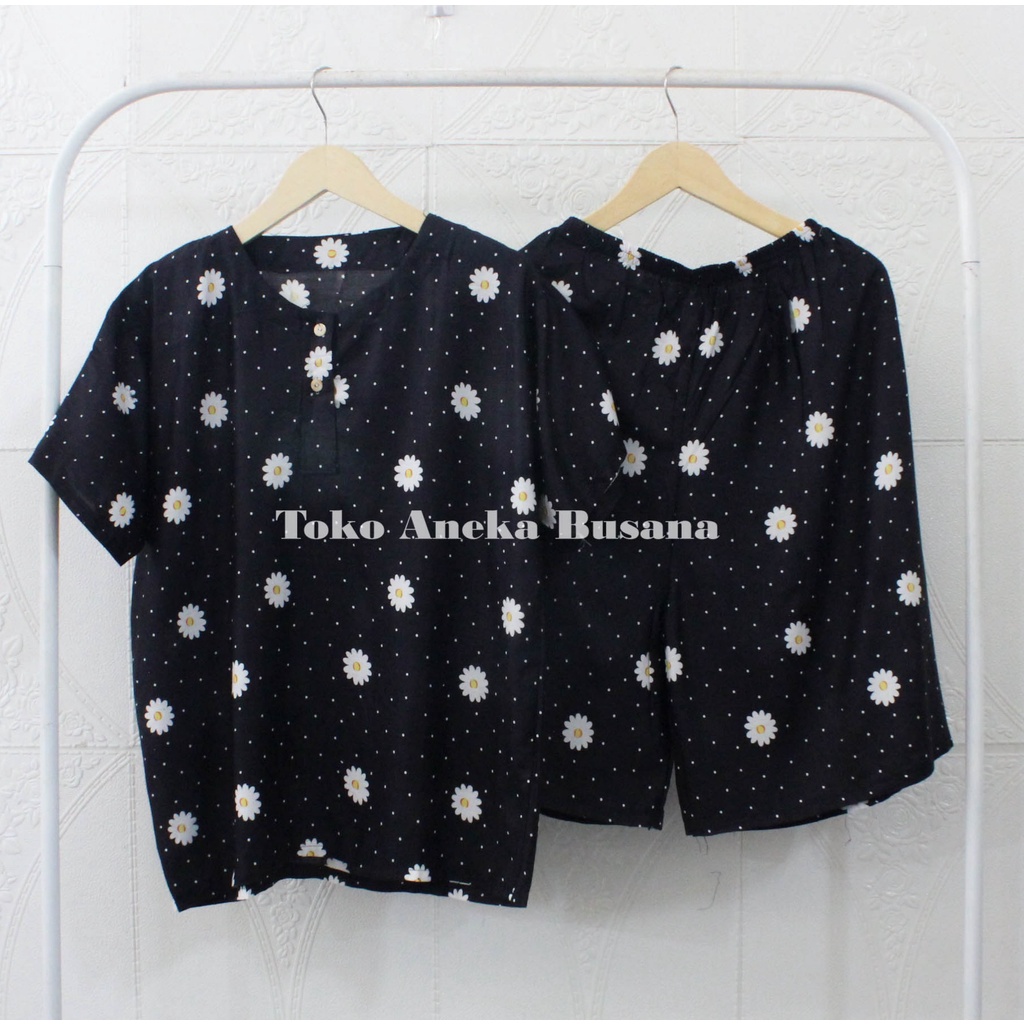 Setelan Baju Tidur Piyama Pendek Motif Daun Warna Bahan Rayon-Motif 010
