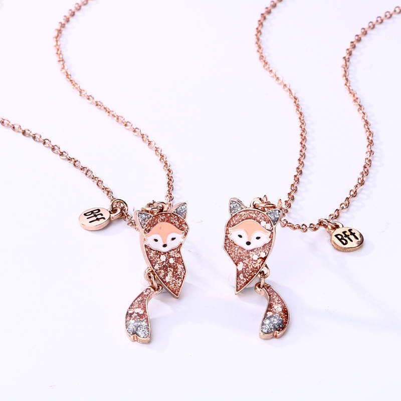 2pcs / Set Kalung Rantai Dengan Liontin Kartun Rubah Untuk Wanita