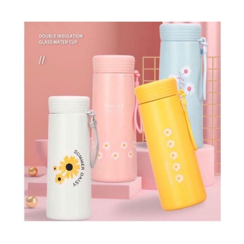 BOTOL MINUM KACA BUNGA DAISY / botol kaca murah