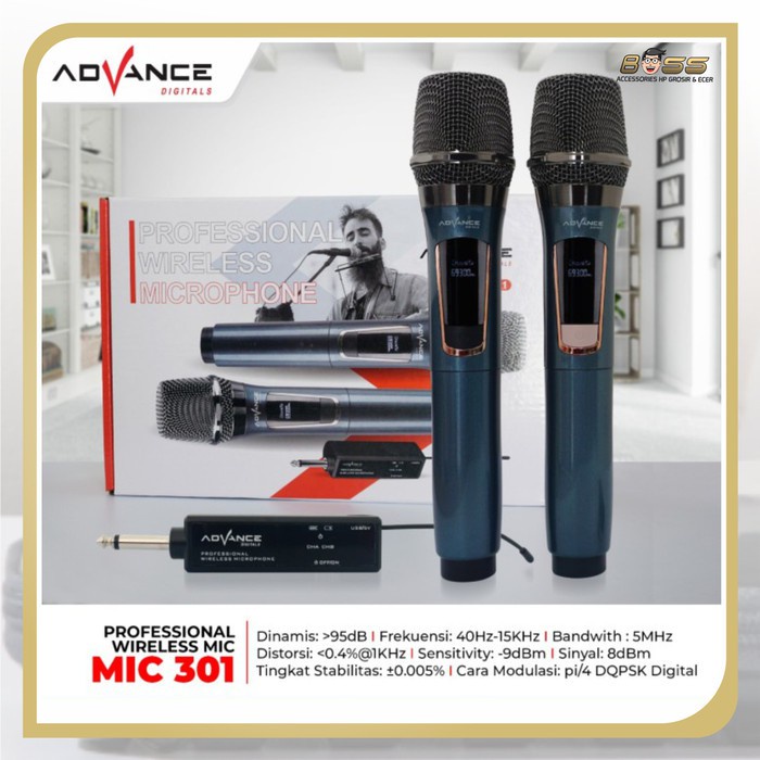 Microphone wireless Advance 301 Mic Karaoke Double Mikrofon Tanpa Kabel