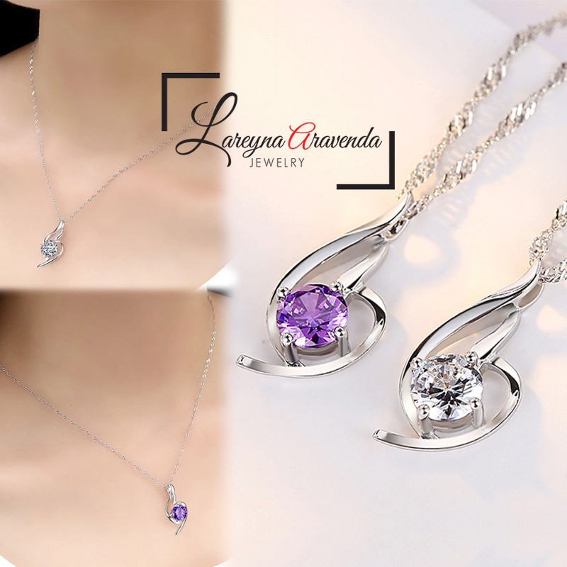 Kalung Titanium Asli + Liontin Model Pear Crystal Kristal Zirconia KL023