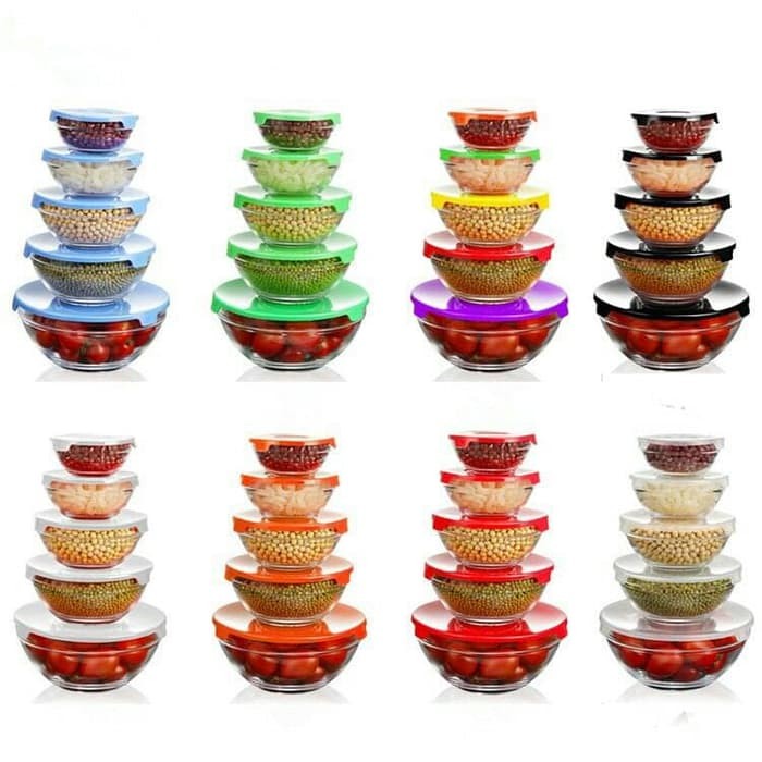 [COD] GLASS BOWL SET ISI 5 MANGKOK BELING DENGAN TUTUP