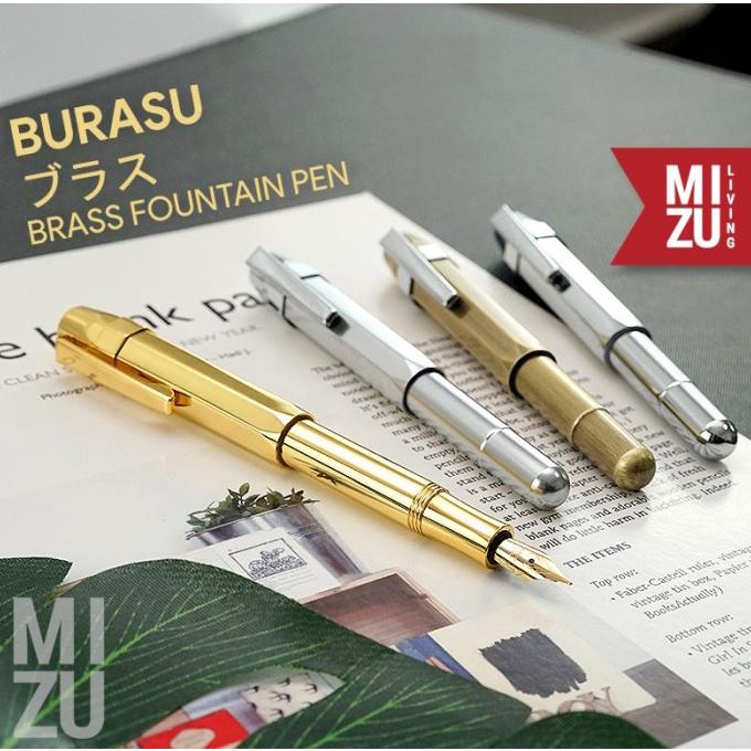 MIZU BURASU Classic Brass Fountain Pen Kuningan Stainless Steel Nib