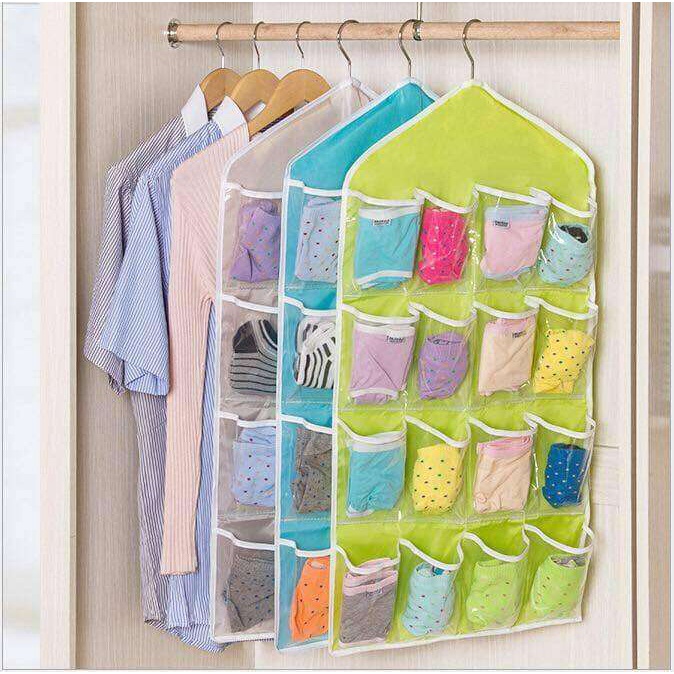 ✅ Bisa COD Storage Gantung 16  Tas Kantong Organizer Perapih Dalaman Hijab Pakaian Kaos kaki Gantung Hanger Bag Lemari Tas Sepatu Acc Storage 16 hanger pouch