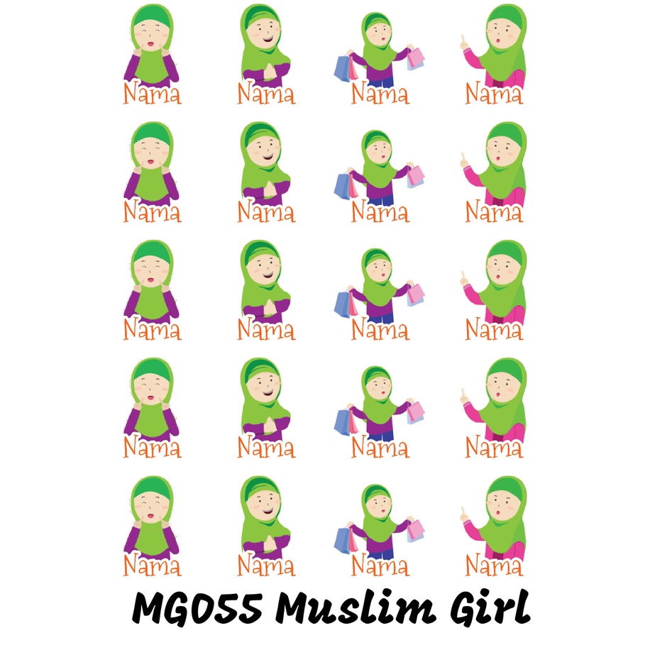 

Sticker Nama Cutting Label Waterproof Tahan Air Muslim Girl 55 (MG055)