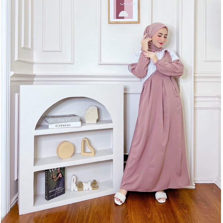 MERISA NERISA DRESS ITYCREPE MIX BROKAT DRESS REMAJA TERBARU FASHION MUSLIM MUSLIMAH