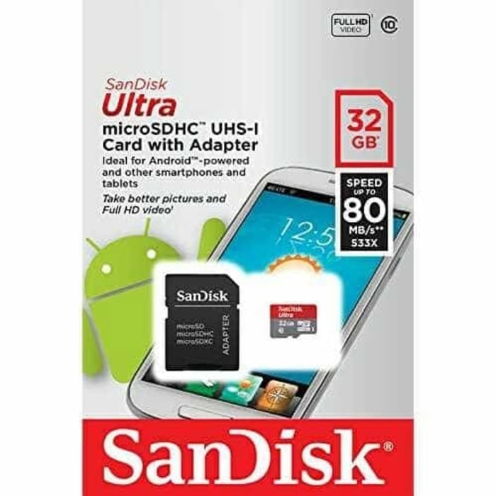 Full HD Ultra Memory Card Micro + Adapter 32 GB SDHC MMC SanDisk**