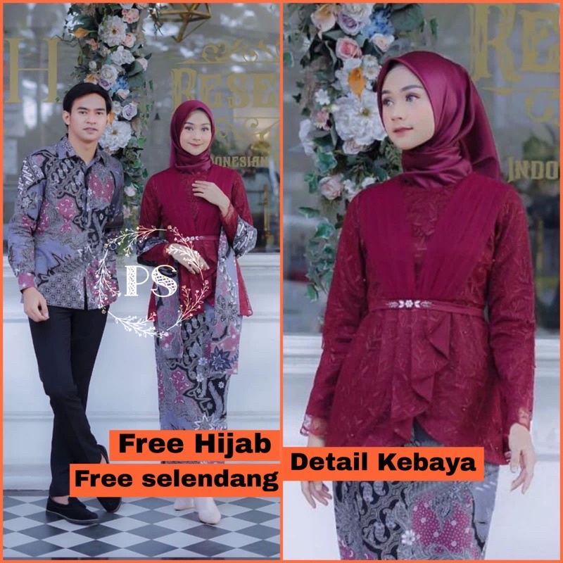 Jual Couple Kebaya Batik Modern Couple Kebaya Aveena Maroon Couple