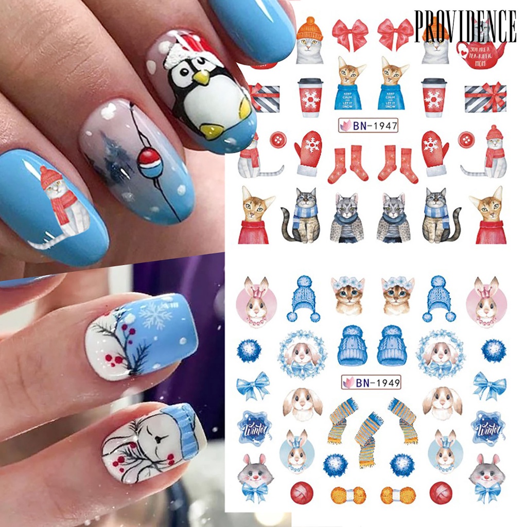 Providence Stiker Kuku Motif Natal 3d Holografik Warna-Warni Untuk Manicure / Nail Art