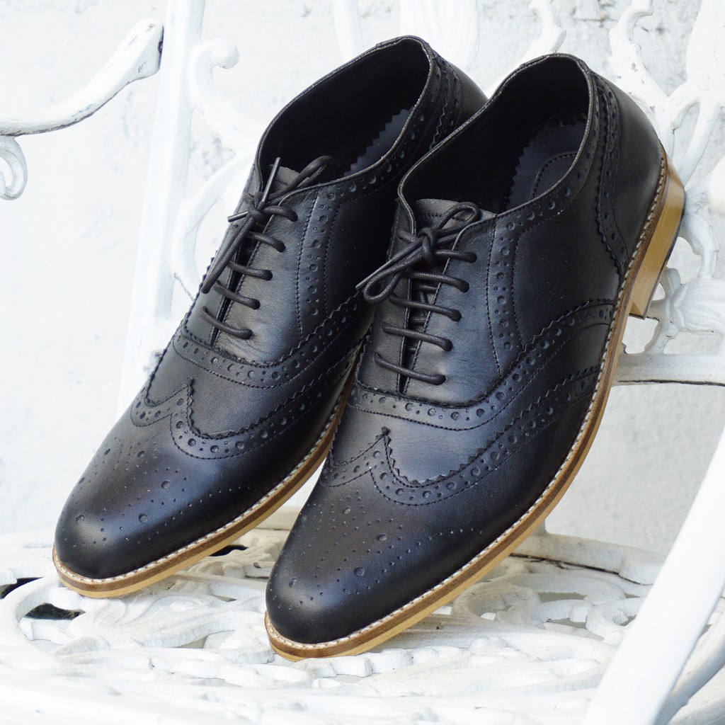 Sepatu Sottile - Wingtip Shoes - Black Hitam - Pantofel Classic kulit