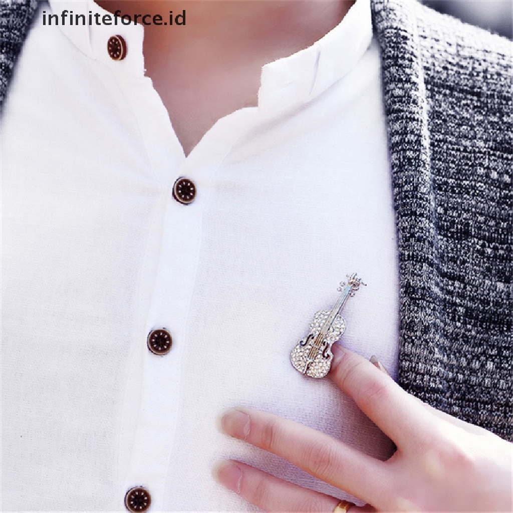 Bros Bentuk Biola Lapis Emas / Silver Aksen Kristal Berlian Imitasi Untuk Syal