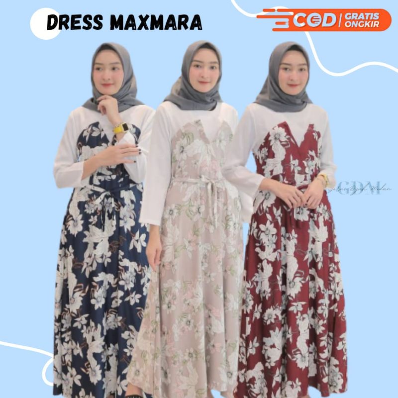 Dress Pantai Maxmara Motif Bunga Fashion Wanita Muslimah