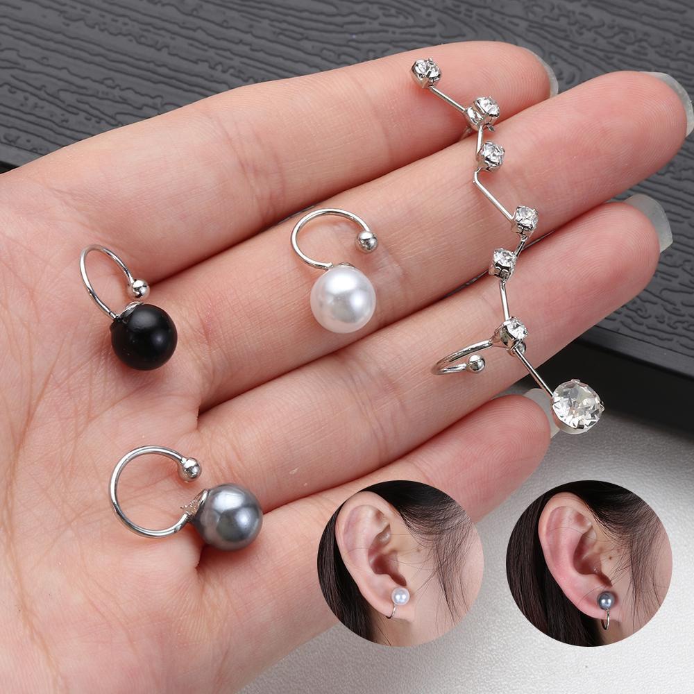 Manset Telinga Zirkon Nanas 6mm 4mm Pesta Wanita Pria Anting Non Piercing