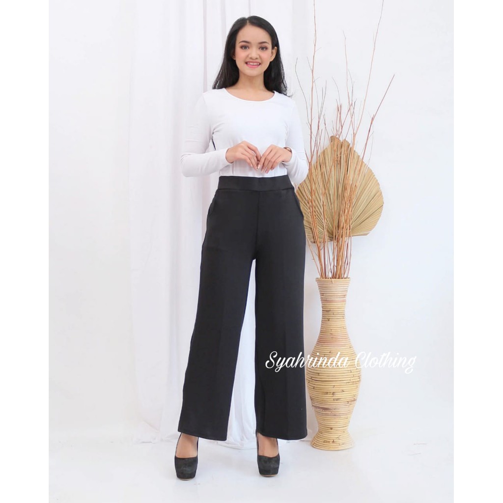 Celana Kulot Panjang Scuba Wanita Basic Cullote Pants Premium Melar Strech Bawahan Polos Celana