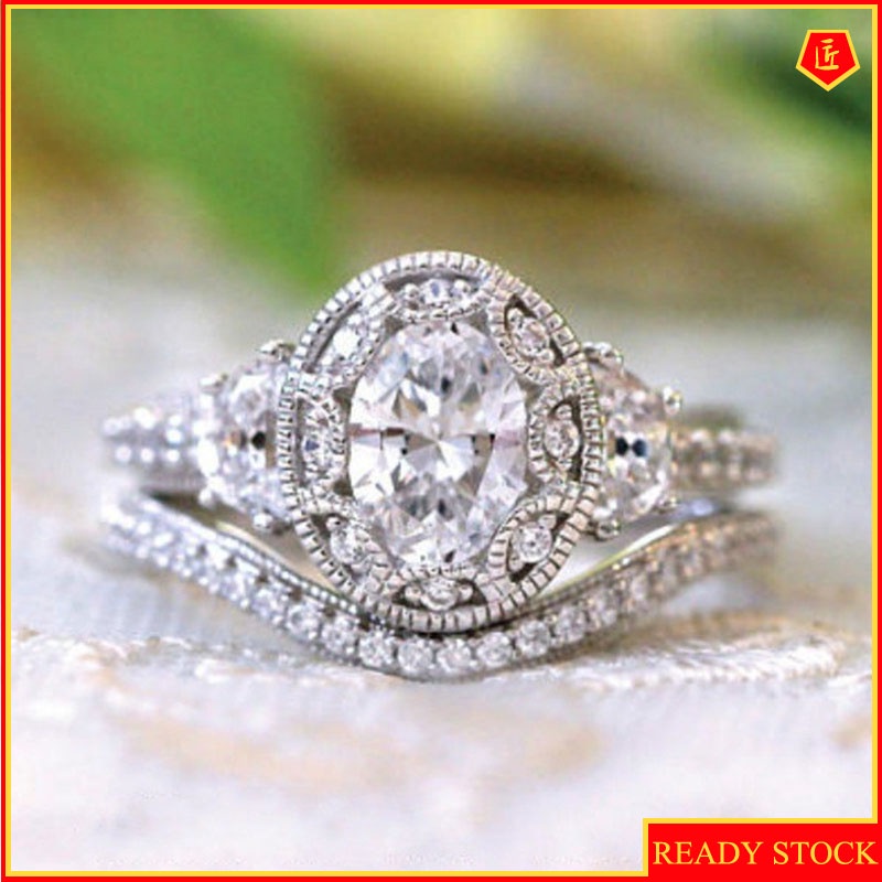 [Ready Stock]Elegant Inlaid Moissanite Ring 925 Silver Elegant Fashion