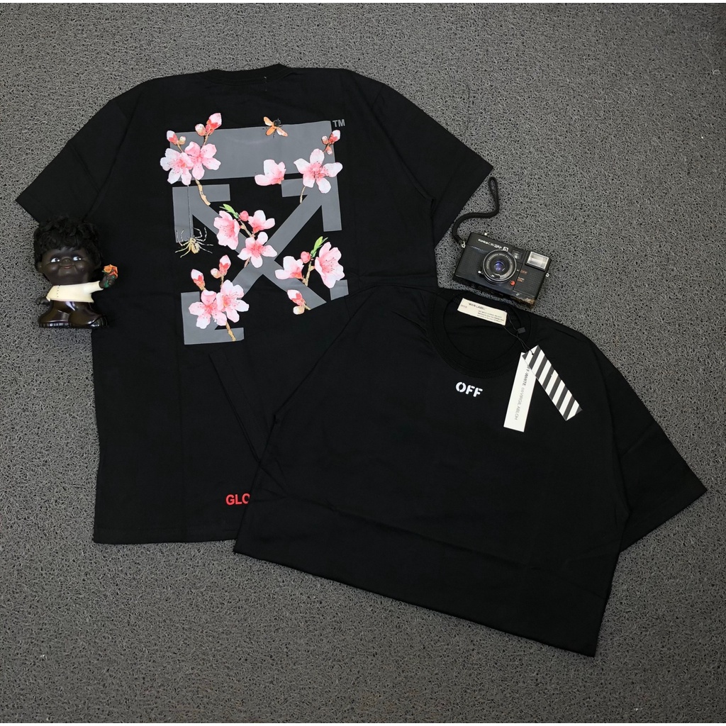 Off White Sakura Global Warming Black Hitam Tee T-Shirt Kaos