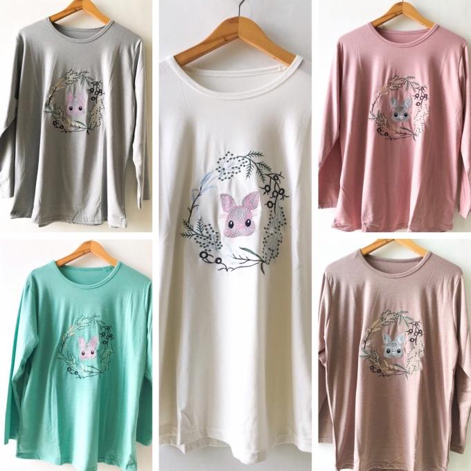 Kaos cewe tangan panjang jumbo XXL wanita muslim fashion bordir kelinc