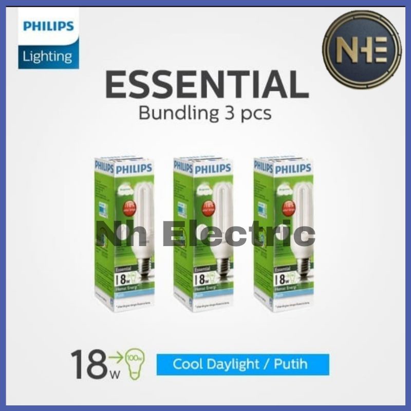Lampu Philips Essential 18W Watt Putih CDL E27 - Esst 18 Watt Philips White 220V SNI Bundling 3 Pcs