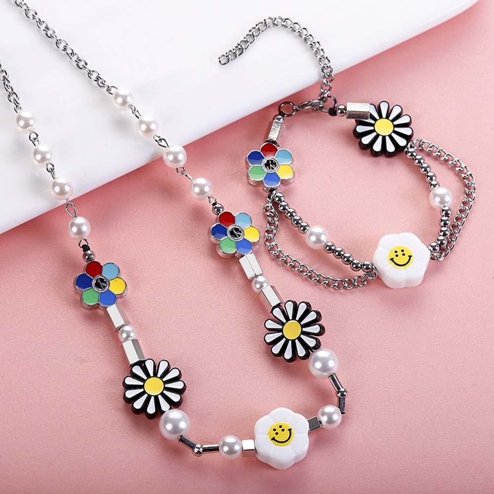 Needway   Kalung Bunga Matahari Gadis Trendi Mutiara Daisy Smile Rantai Klavikula