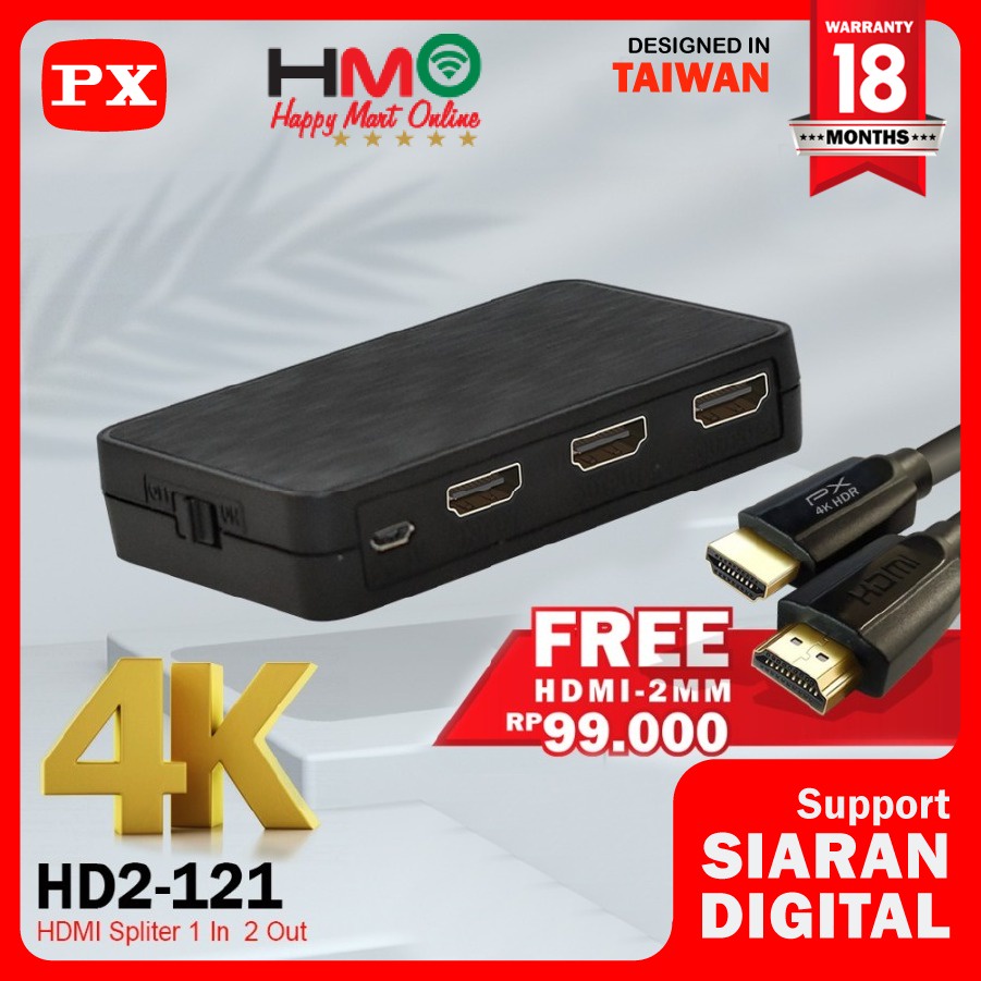 HDMI Splitter 1 Input 2 Output Full HD 3D 4K 2 port PX HD2-121