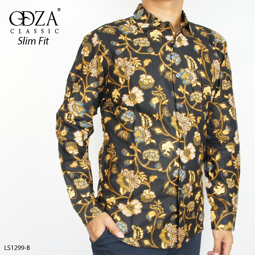 Odza Classic Kemeja Batik Lengan Panjang Modern Pria Slim Fit Fashion Dewakat