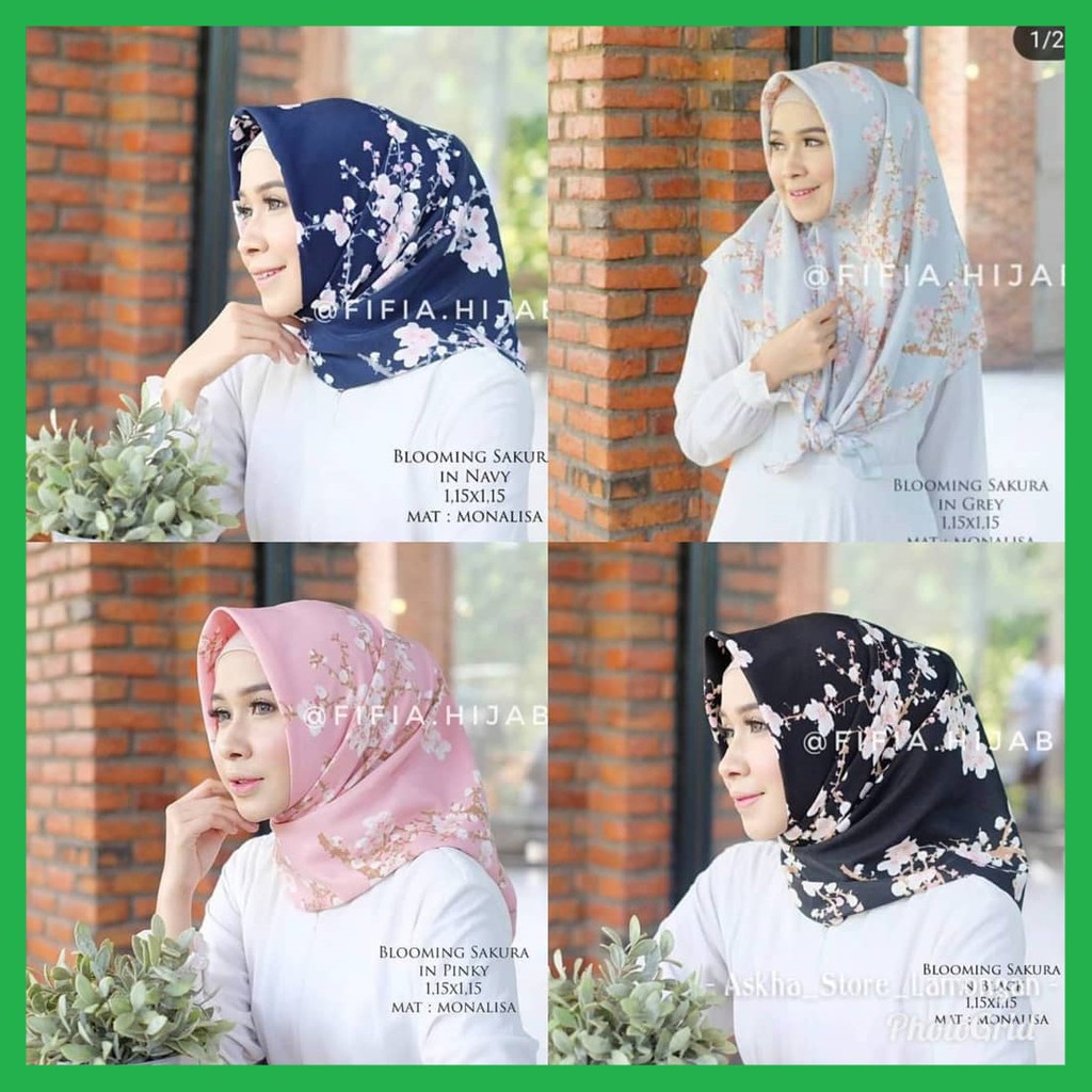 ✅ Hijab Sakura Blooming Square Segi Empat Satin Max Monalisa Kerudung Segi Empat Lembut Skura Silver