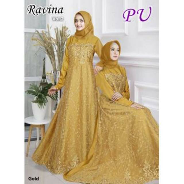 Gamis pesta mewah ravina maxi sleting belakang tile bordir glitter pearl + maxmara velvet