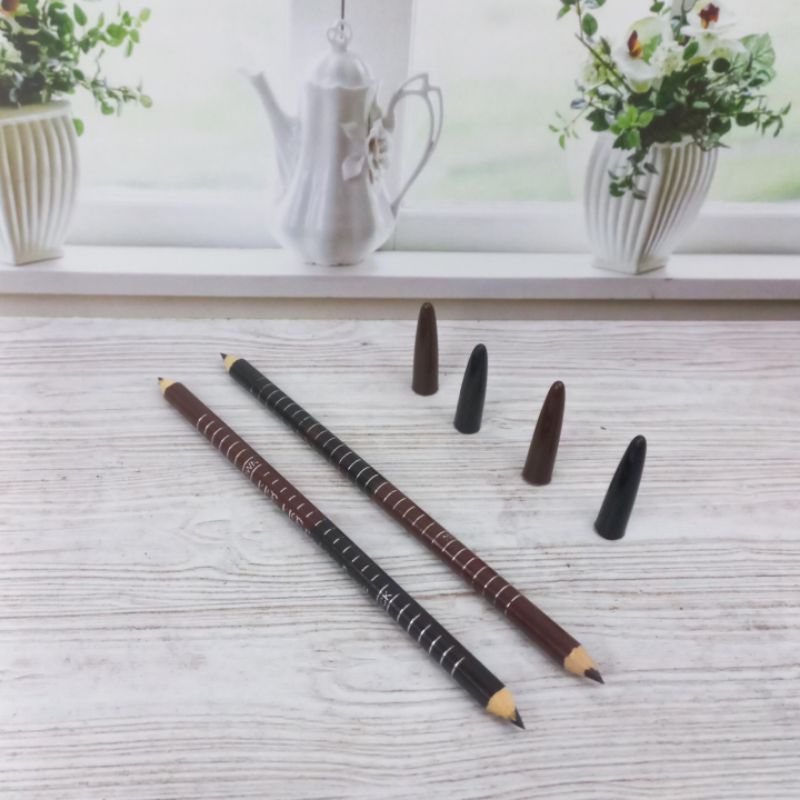 12Pcs Pensil Alis Eyebrow Pensil Bolak Balik Hitam Coklat Grosir