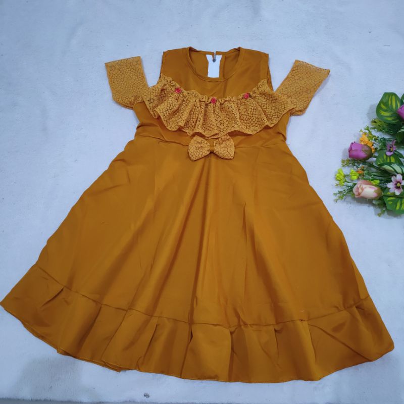 Dress Anak 4 5 6 tahun cewek perempuan Terbaru motif brokat dada Singlet model sabrina ( Dress Partysia )