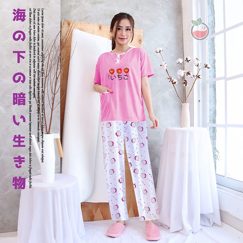 Baju Tidur Stelan Wanita Celana Panjang Baby doll Dewasa Piyama Allsize Cp Lilipop Sleep Wear-Stobery pink