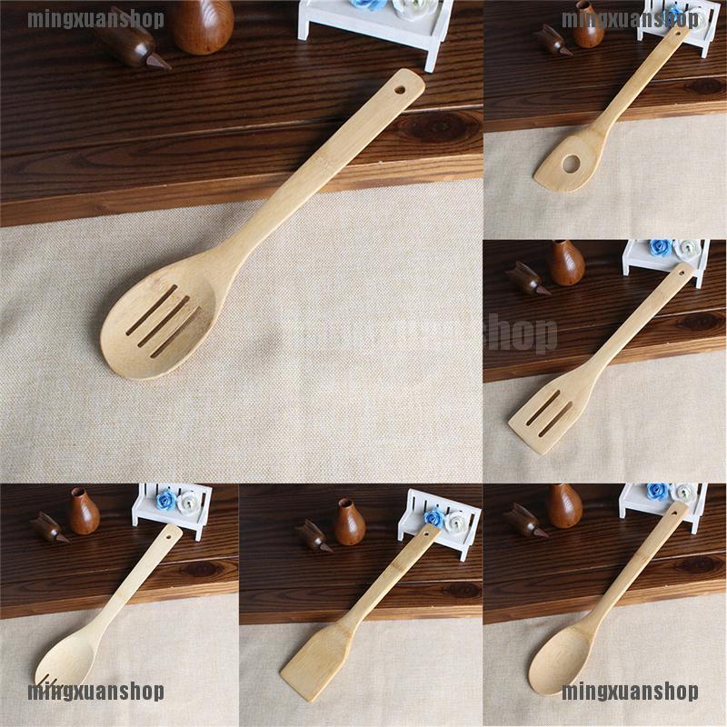 6Pcs Set Sendok  Spatula Bahan Kayu  Bambu untuk  Memasak  