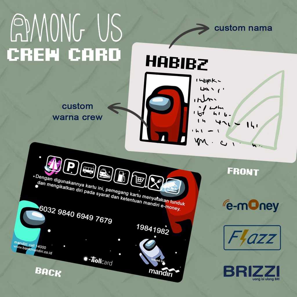 CUSTOM EMONEY Mandiri Kartu Etoll FLAZZ GEN 2 BRIZZI TAPCASH Among Us Lucu Impostor