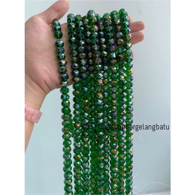 Kristal Ceko 12mm green quartz metallic bahan hijau kuarsa AB metalik bahan kalung gelang anting strap mask kerajinan tangan craft citayam fashion week etink vintage elegan bali manik crystal