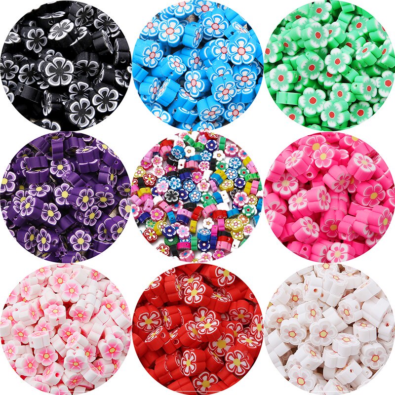 30Pcs/lot 10mm Clay Flower Mix Color Polymer Spacer Loose Beads For Jewelry Making Bracelets Necklace DIY Earrings Accessories