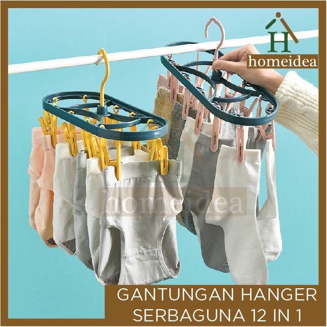 Hanger Jemuran Gantungan Baju Jepit 12 Jepitan Baju