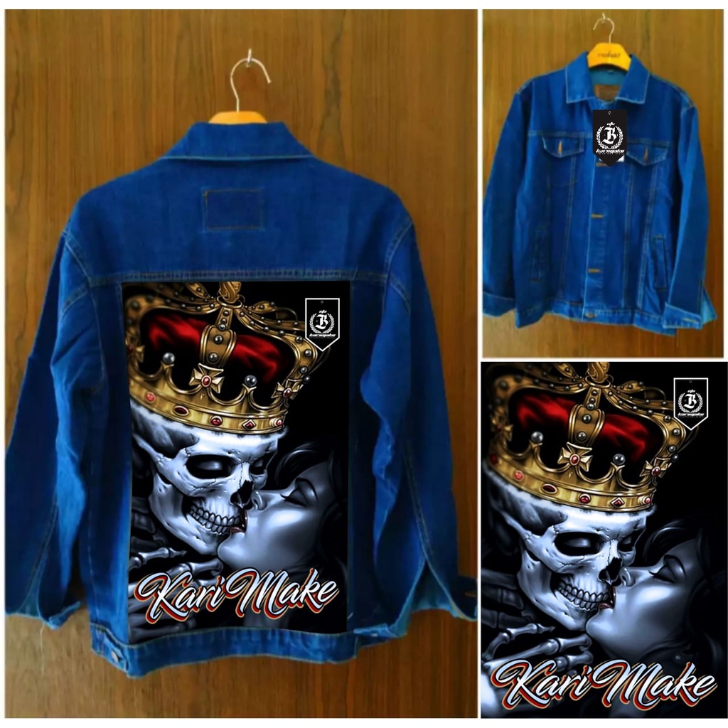 JAKET JEANS BIOWASH GAMBAR TENGKORAK KING EMBLEM BORDIL JAKET JEANS REGULER JAKET JEANS PRINTING GAM