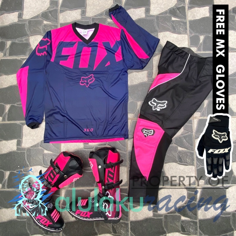 Jersey, Celana, Sarung Tangan &amp; Sepatu Fullprint with Protectors Fullset MX Trail Motocross - Paket Bundling FOCTFG071202-F41