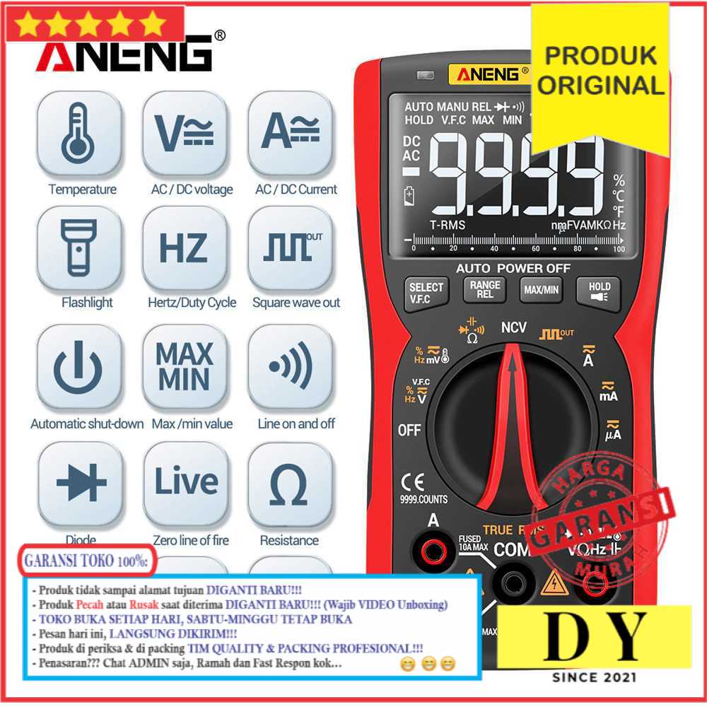 GARANSI Alat Tester Avometer Digital Multimeter Multitester Voltage Tester Digital Aneng Auto Murah 