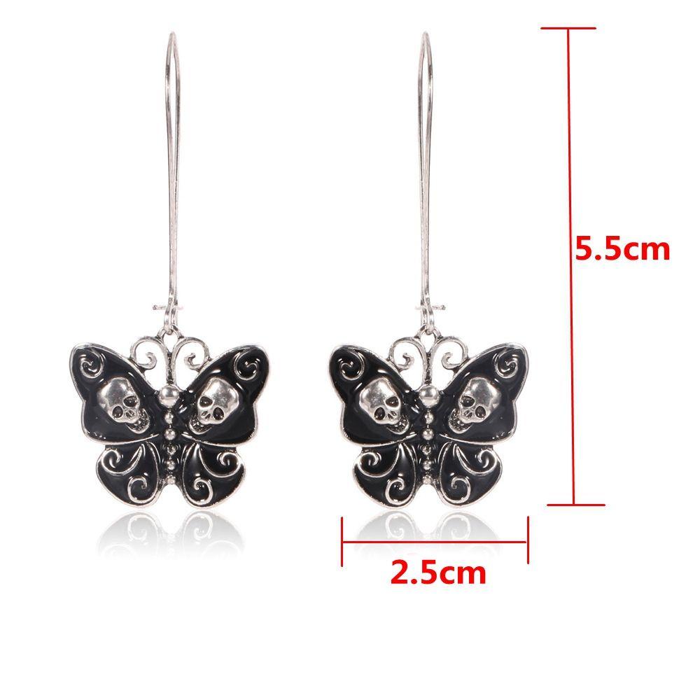 Preva 1pasang Anting Kait Juntai Kait Vintage Skull Drop Butterfly