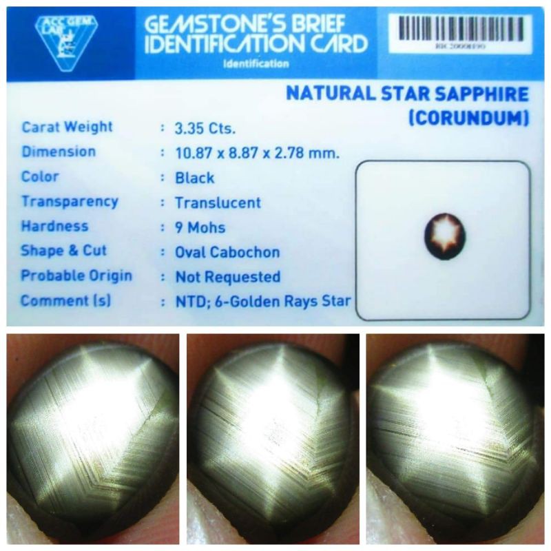 TERLARIS MEMO GOLDEN RAYS BLACK SAPPHIRE STAR MEMO ACC GEMS LAB