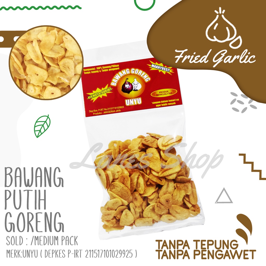 

Bawang Putih Goreng UNYU TANPA Tepung TANPA Pengawet pak sedang Lanes Food