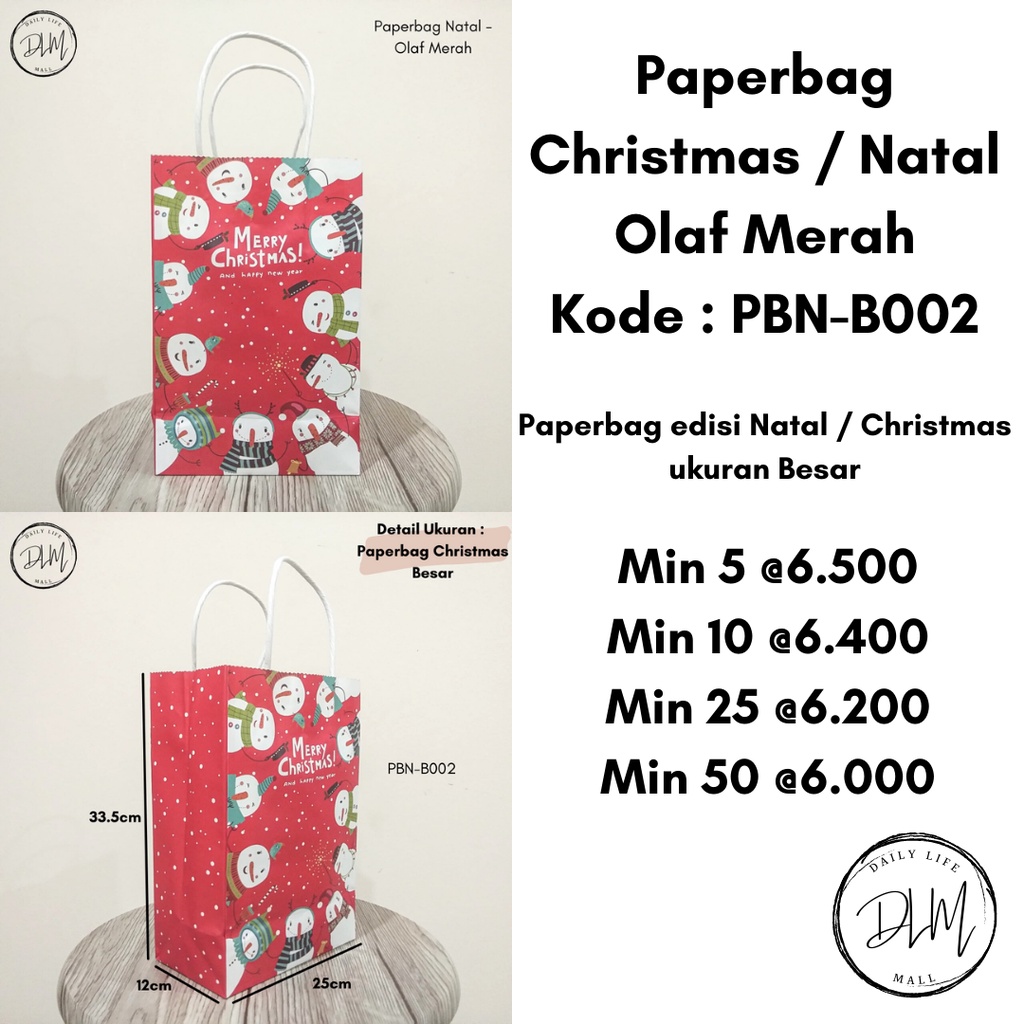 

1 pak isi 5 pcs Paperbag Natal / Paperbag Christmas / Tas Natal / Tas Christmas - Besar