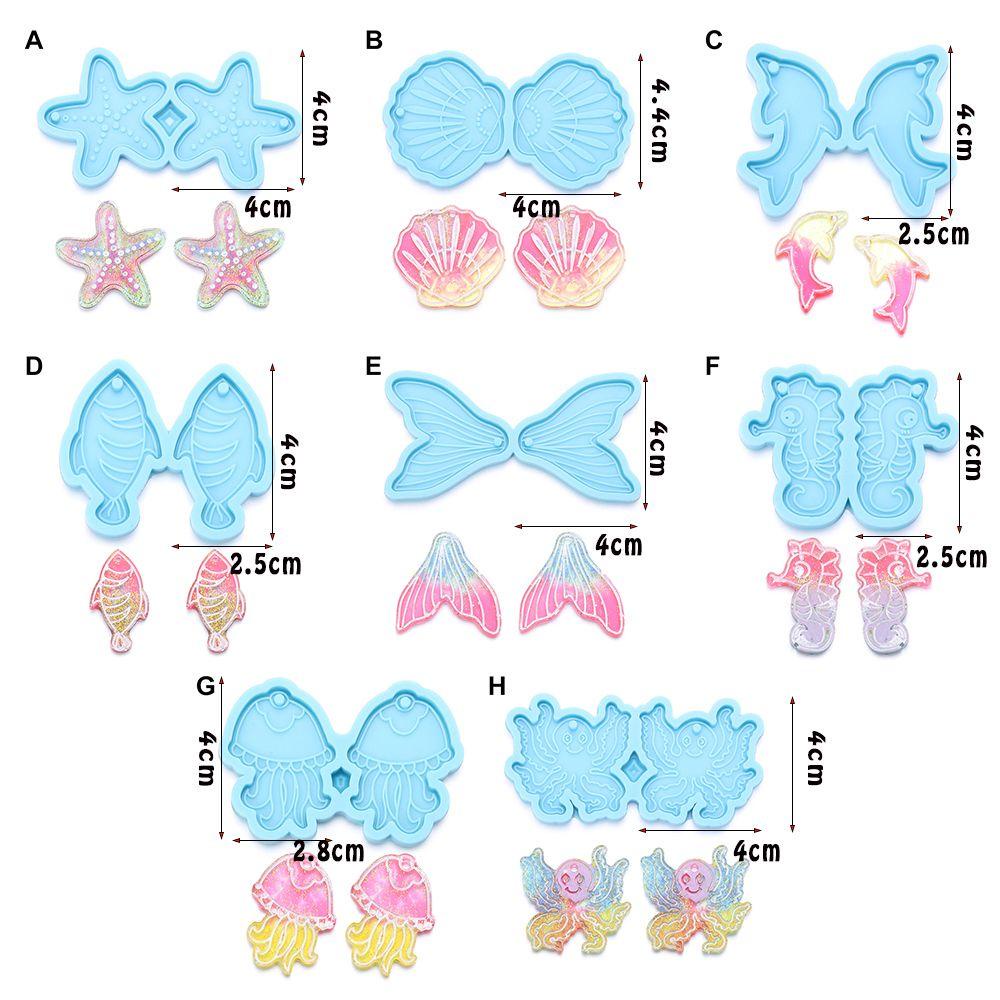 R-flower Earrings Resin Cetakan UV Epoxy Menjuntai Hewan Membuat Perhiasan Alat Bintang Laut Hipocpus Resin Silicone Mould