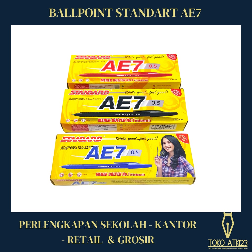 Ballpoint / Bolpen / Pulpen Merk Standart AE7 Original Alfatip 0.5