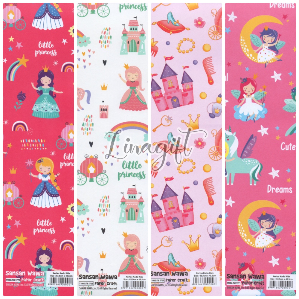 ( 5 Lembar ) VINTAGE PRINCESS SANWA - KERTAS KADO CLASSIC - GIFT WRAP PAPER SANSAN WAWA CASTLE MAGICAL FAIRY GLASS SHOES UNICORN